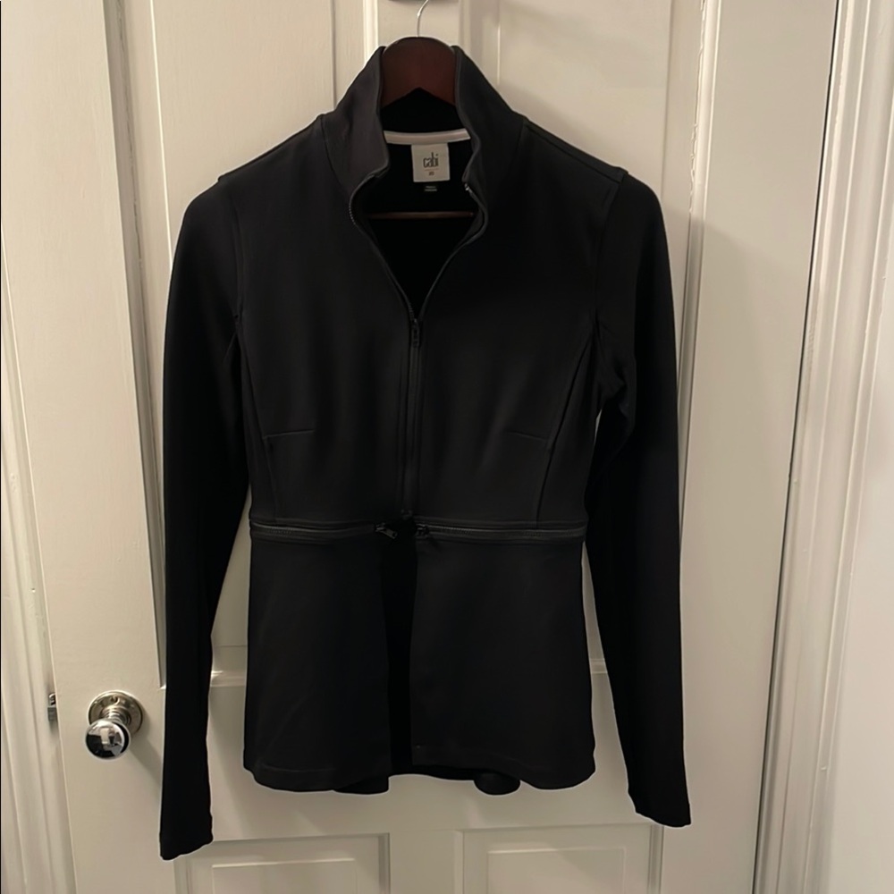 CAbi Black Belted Jacket with Standing Collar